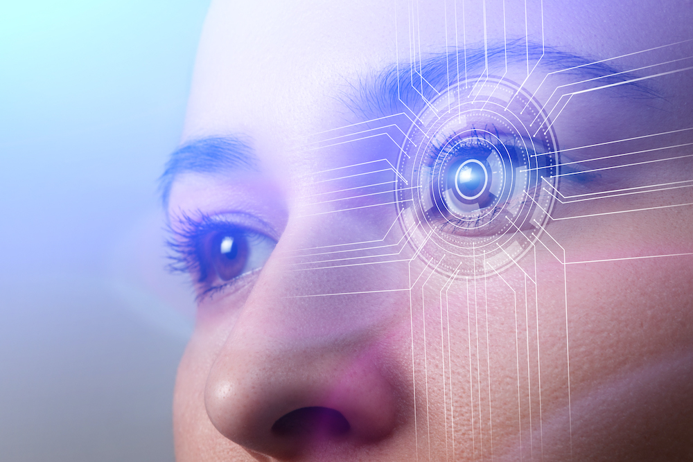 Biometrics concept. Facial Recognition System. Face Recognition. Iris recognition.