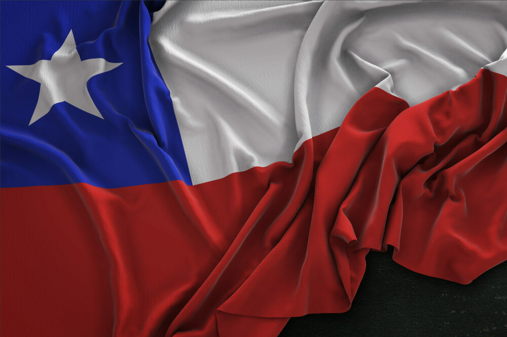 Chile Flag Wrinkled On Dark Background 3D Render