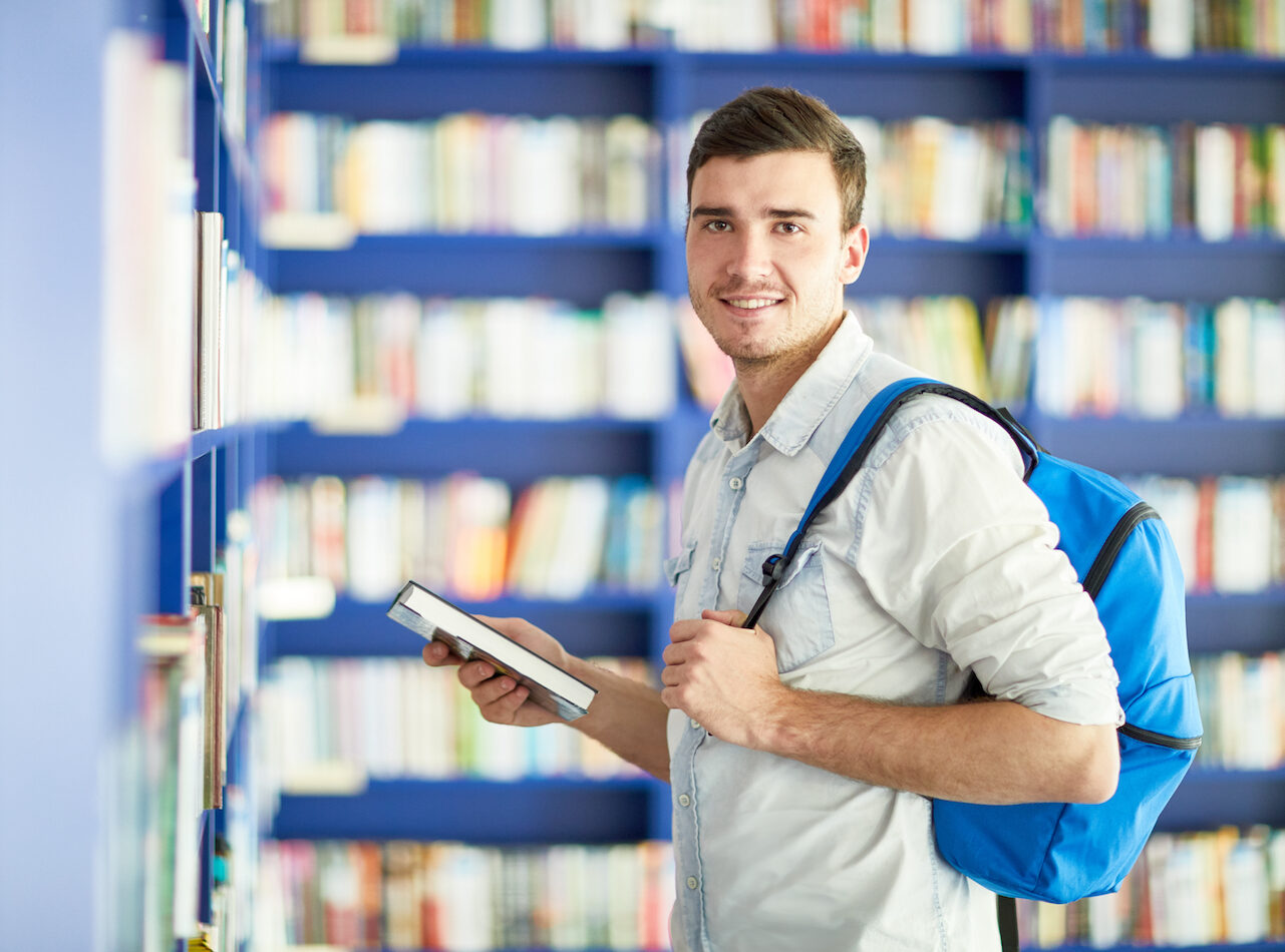 College student at library